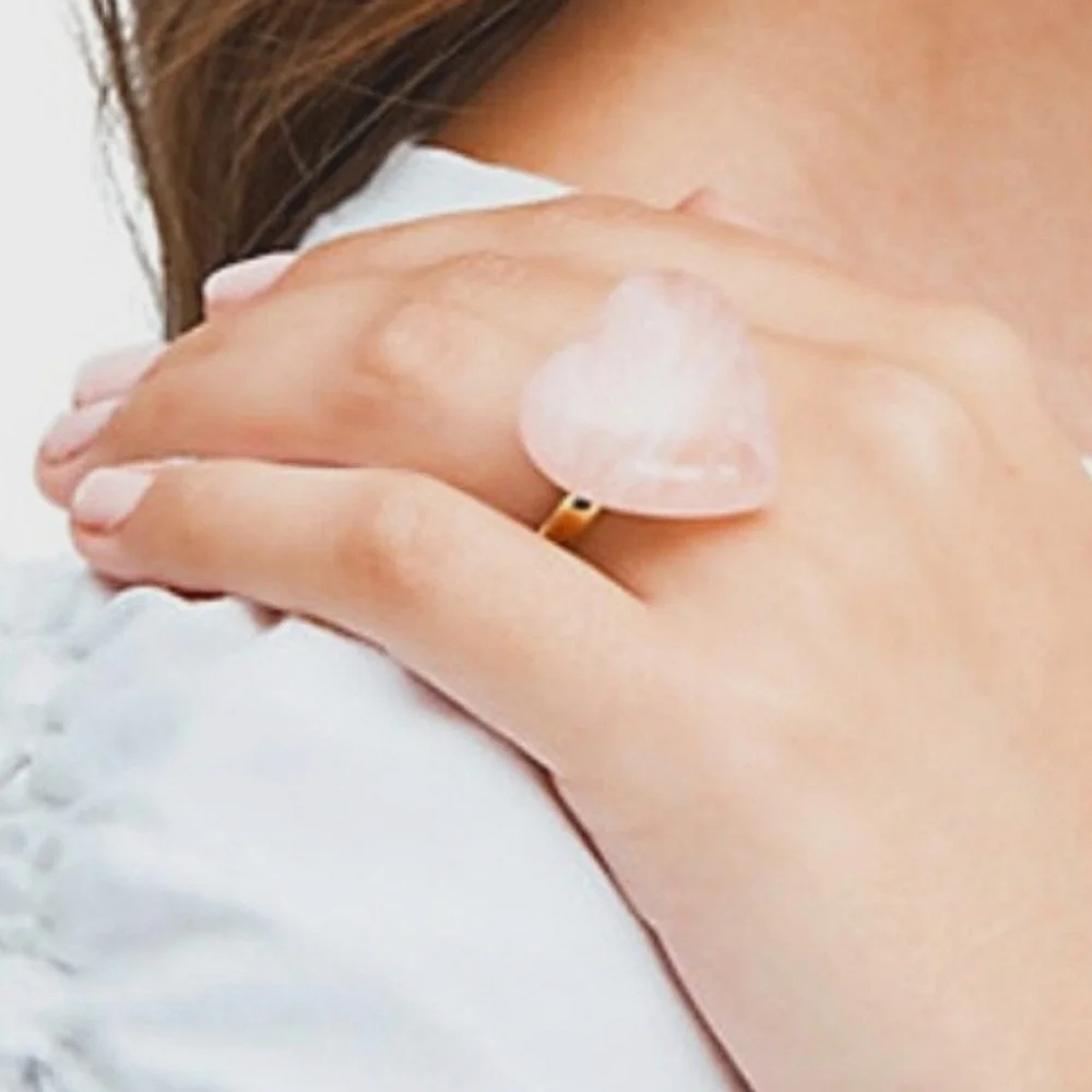 NWT Kate Spade Open Heart  Pink Quartz Stone + Goldtone Ring Size 6